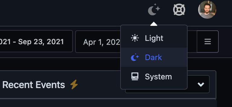 Metorik dashboard with navigation toggle for dark mode