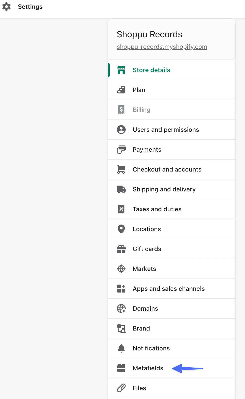 Shopify admin settings