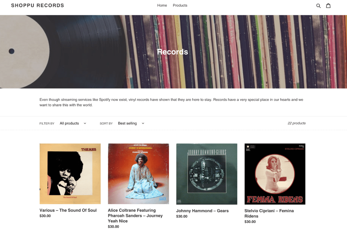 Shopify records collection page