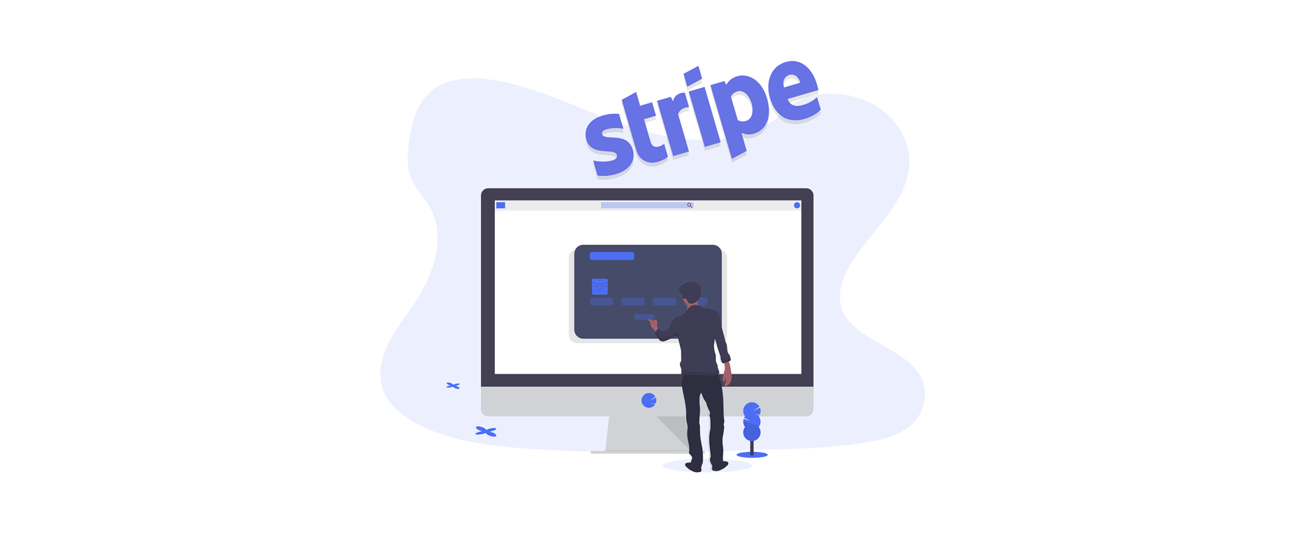 cartoon image of man using stripe payment gateway