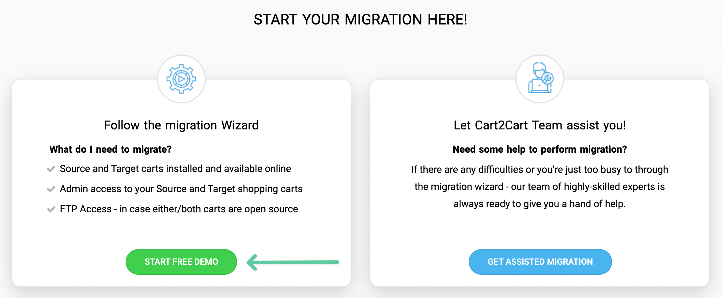 Choose free demo migration option