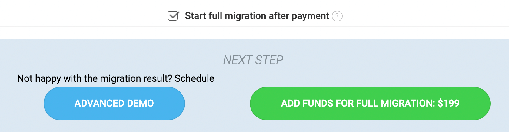 pay and complete the full migration