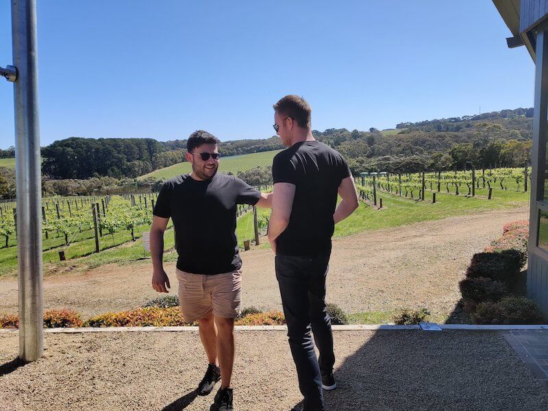 Eric and Sven admiring the view at a vineyard in Australia