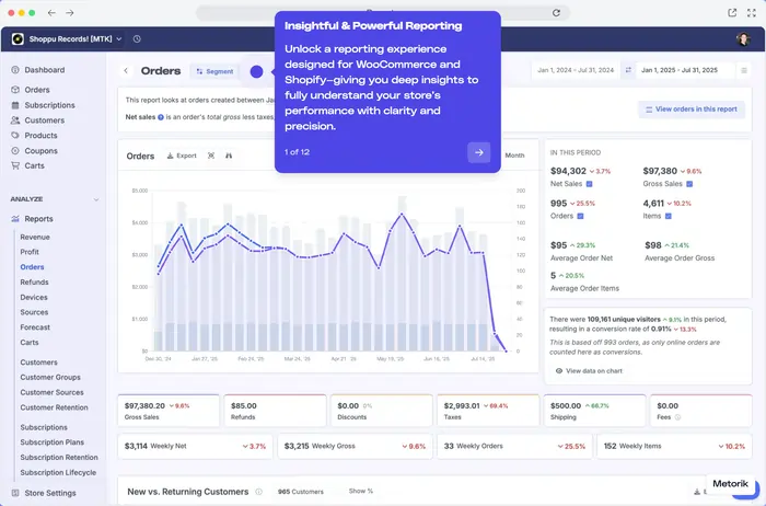 Screenshot of Metorik Dashboard