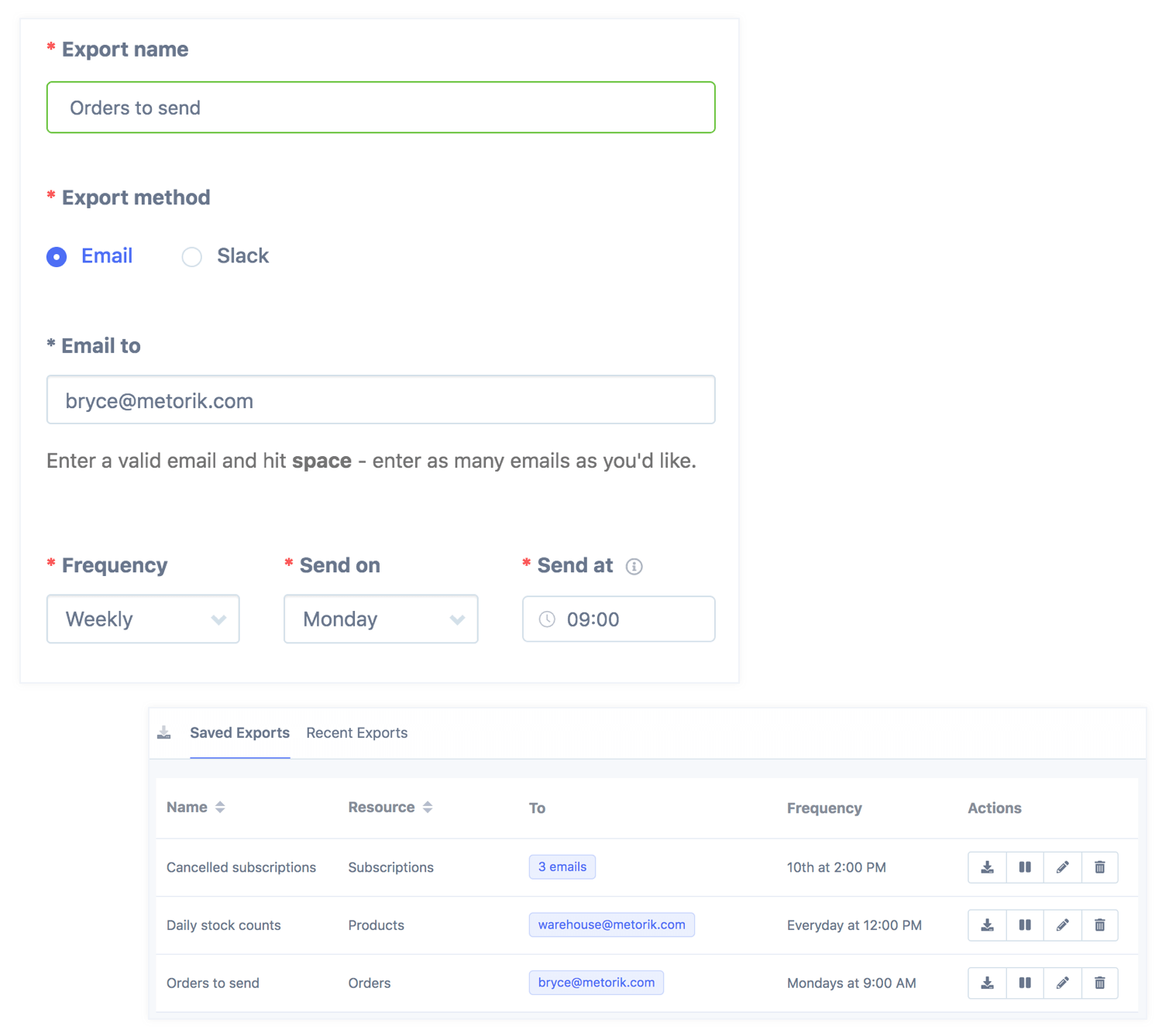 Save time with automatic recurring exports