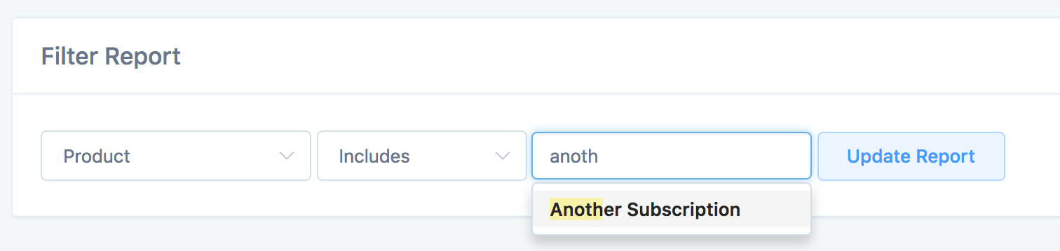Subscriptions report filters