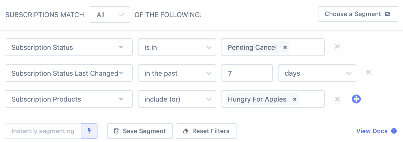 Subscriptions filters